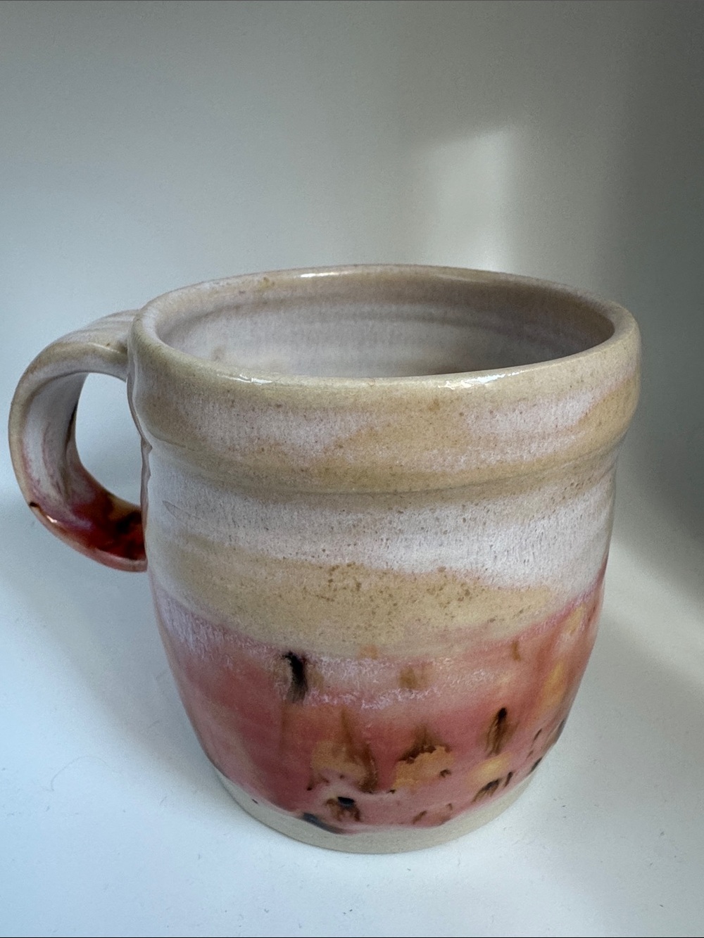 Handmade Ceramic Mug in Peachy pink and Cream Glazes